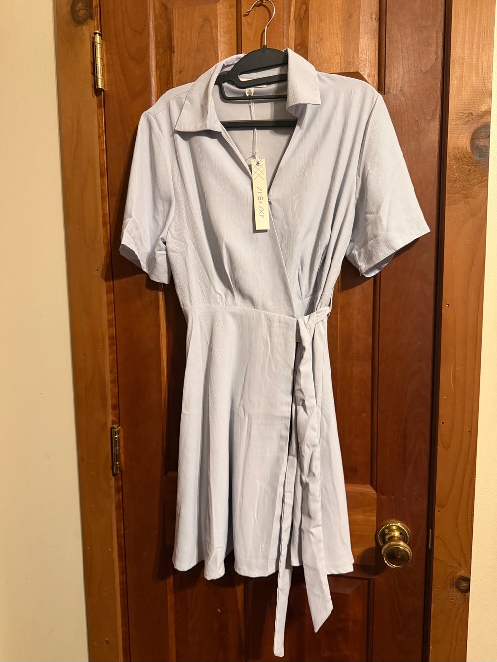 She + Sky Light Blue Wrap Shirt Dress - Women